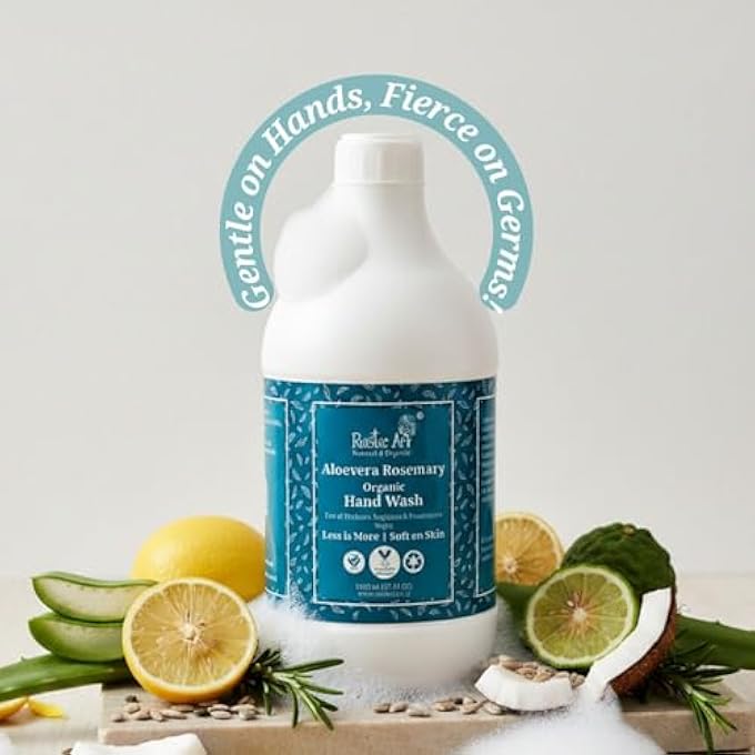 Rustic Art ORGANIC HAND WASH | NATURAL, VEGAN | NON-DRYING, HYDRATING | (ALOE VERA ROSEMARY, 1100ML) - Image 2